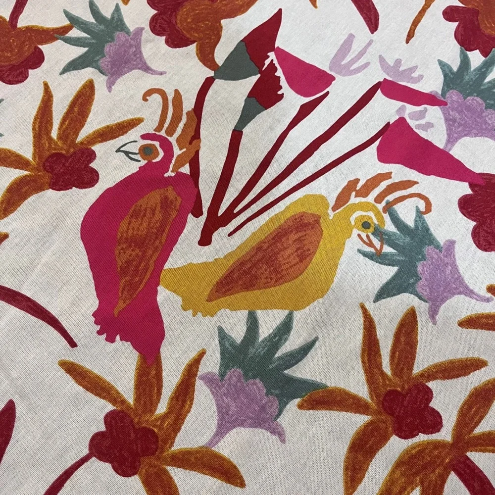 Opalhouse Jungalow Shower Curtain White Pink Yellow Tropical Bird Floral Vtg